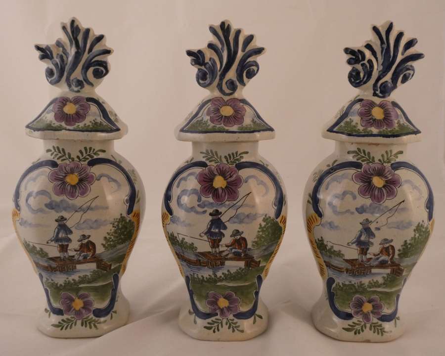 Garniture of Delft Vases