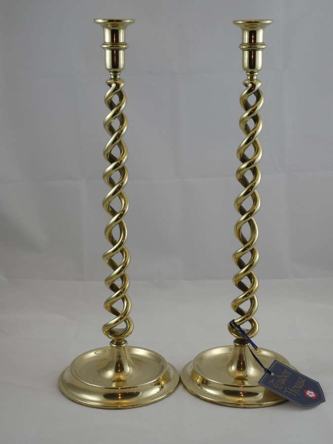 Pair of Large Brass Open Twist Candlesticks