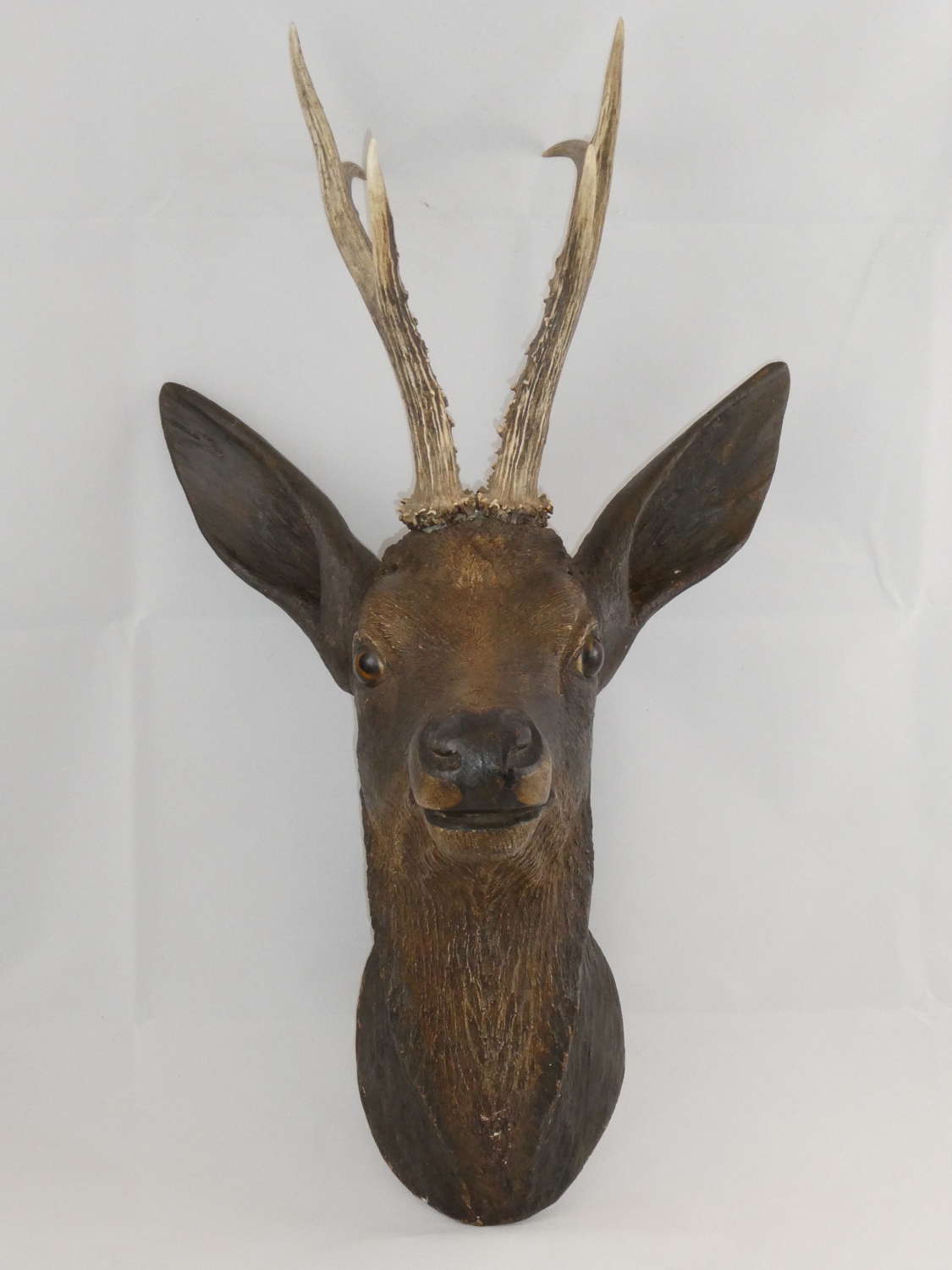 19th Century Carved Wooden Deer's Head