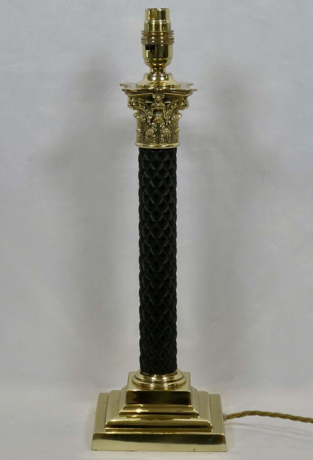 Late 19th Century Ebony and Brass Column Lamp