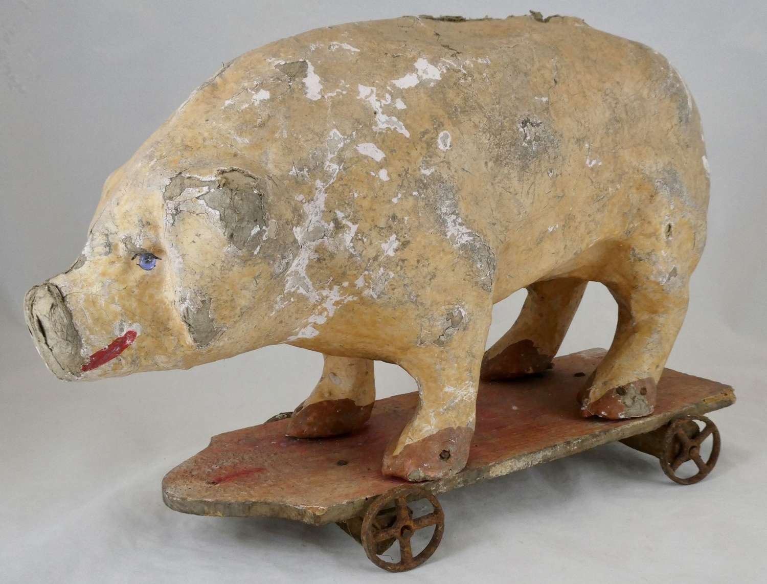 Papier-maché Pig on Wheels, circa 1900