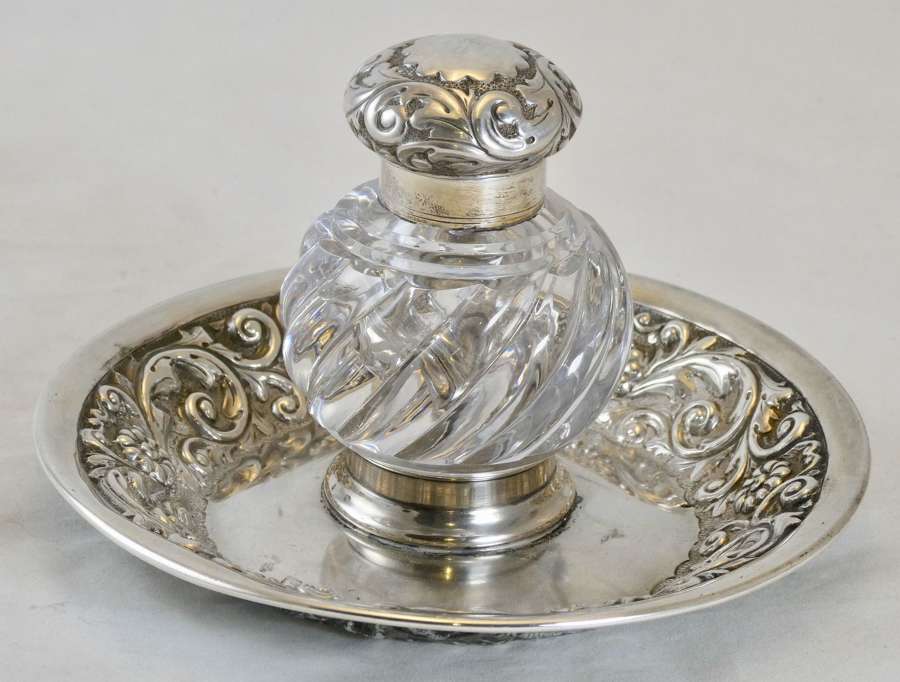 Victorian Silver and Cut Glass Inkwell
