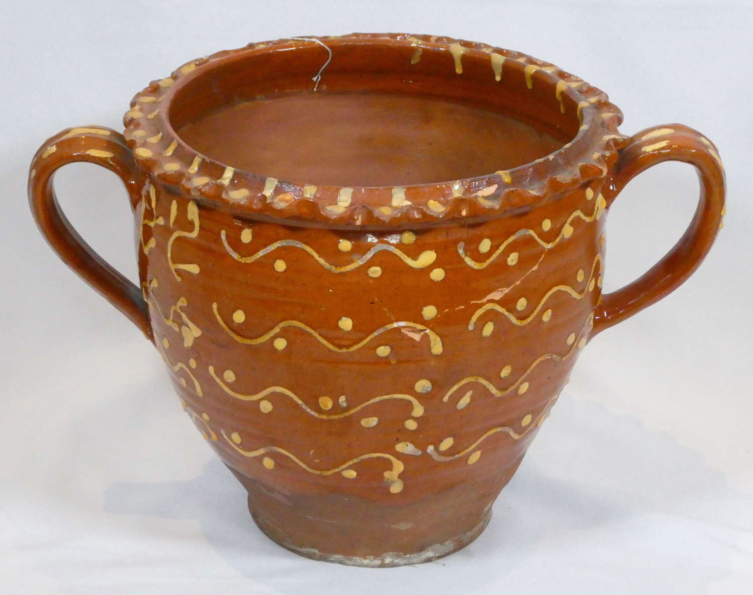 Large 19th Century Slip Decorated Pot