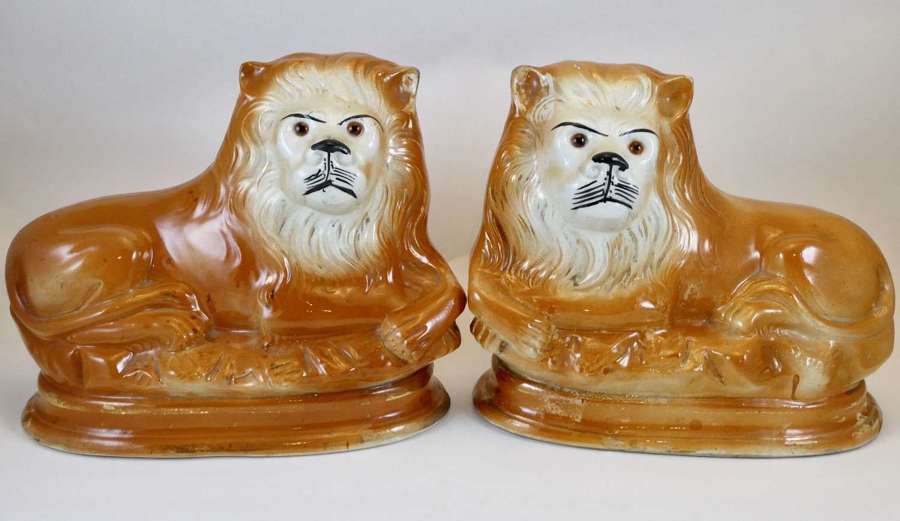 Pair of Late Victorian Staffordshire Lions