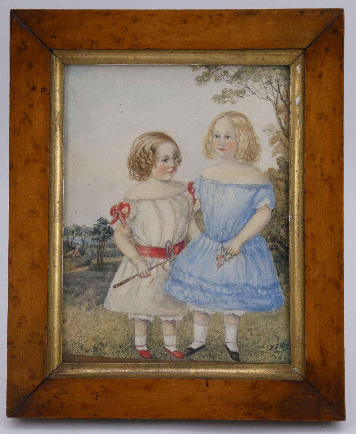 Watercolour of Two Girls, Circa 1840