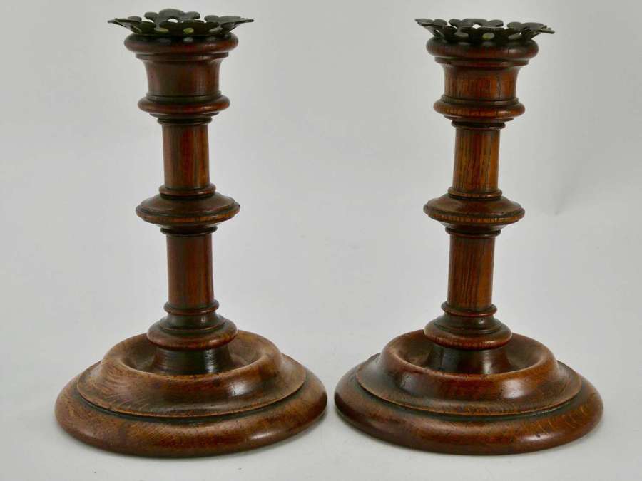 Pair of Victorian Oak Candlesticks