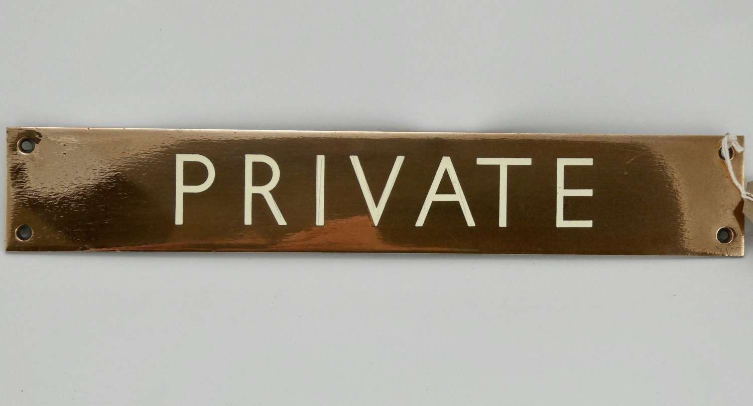 Bronze and Enamel 'Private' Sign, circa 1920