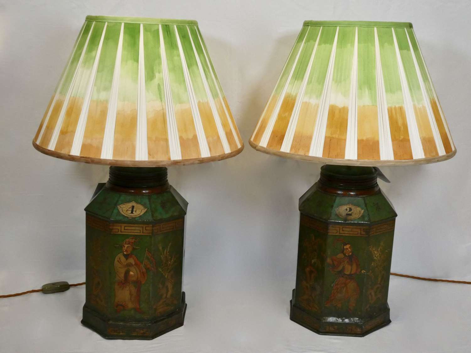 Pair of 19th Century Japanned Tea Canisters Converted to Lamps