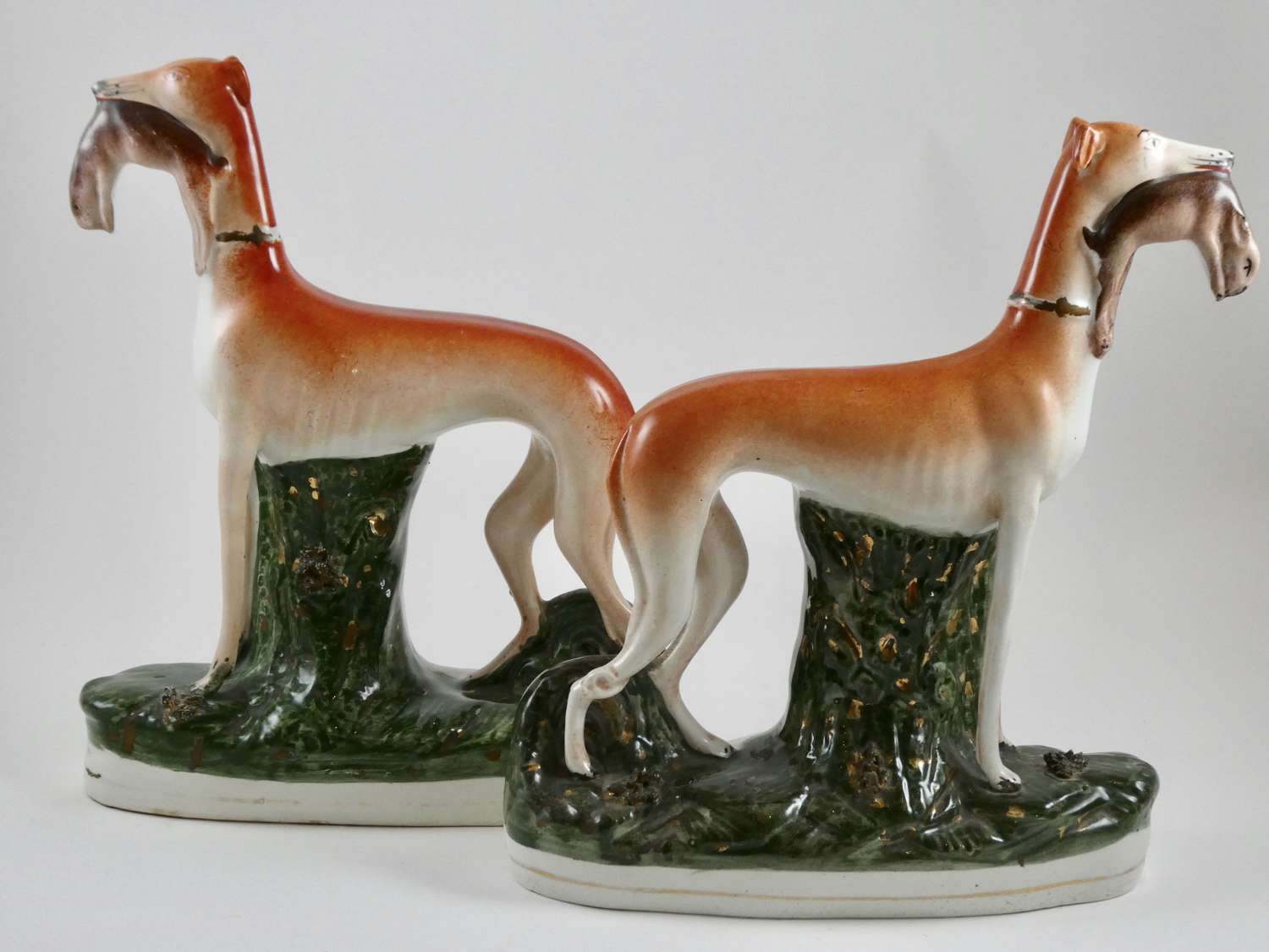Pair of 19th Century Staffordshire Hunting Hounds