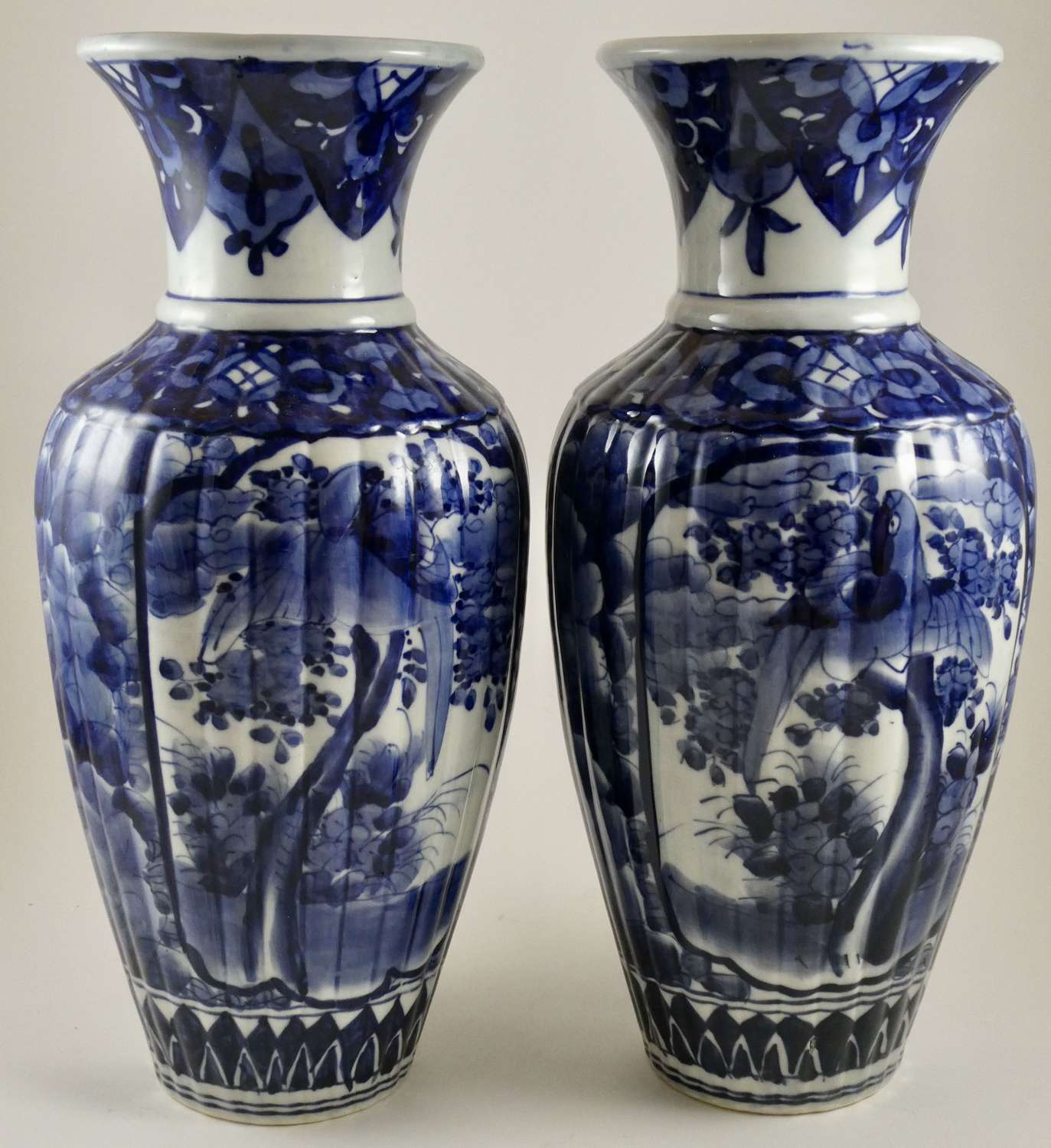 Pair of Meiji Period Blue and White Vases