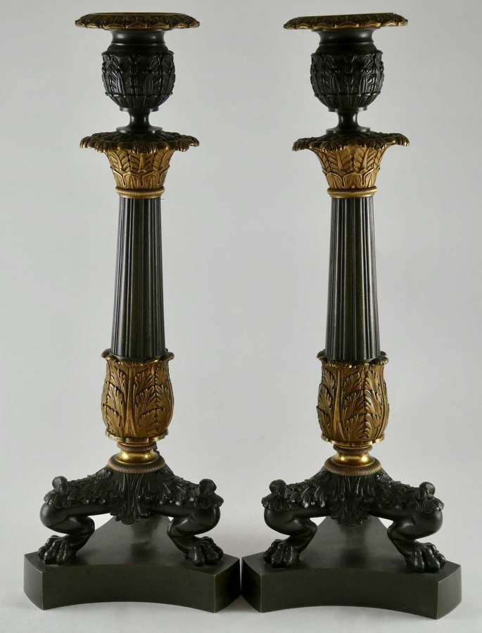 Pair of French Empire Bronze and Gilt Candlesticks, circa 1830