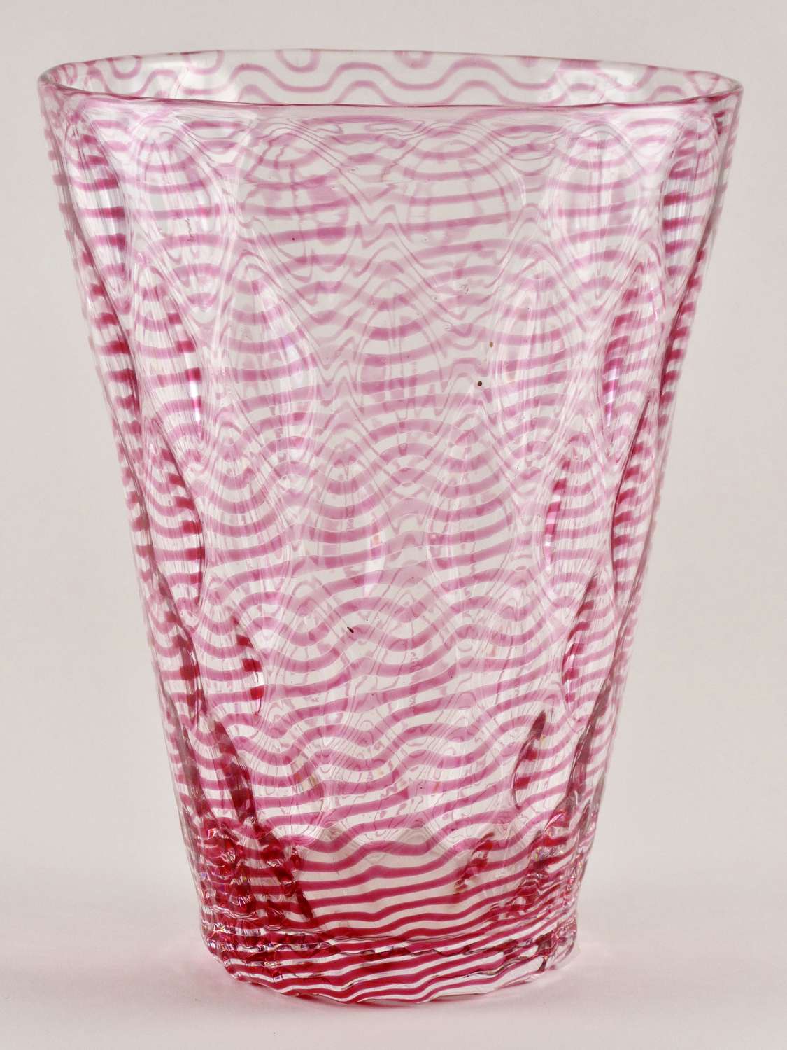 Early 20th Century Raspberry Threaded Vase by William Butler