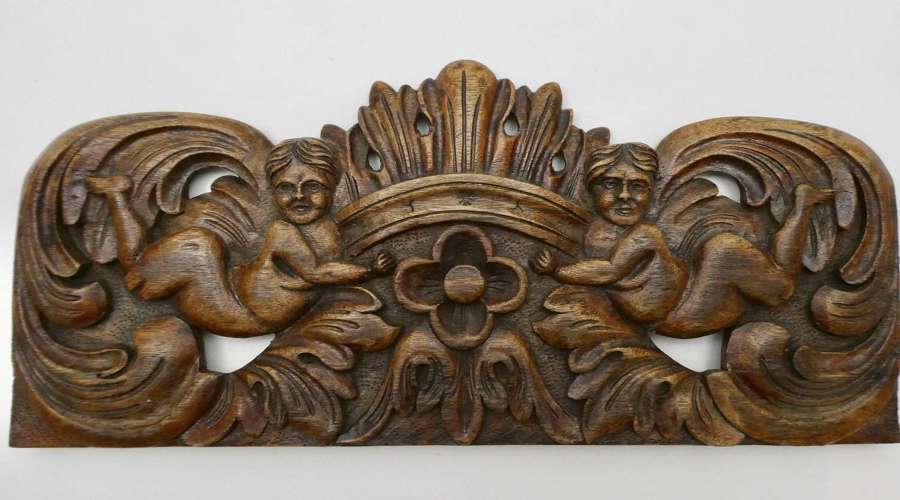 Late 19th Century Carved Cherub Panel