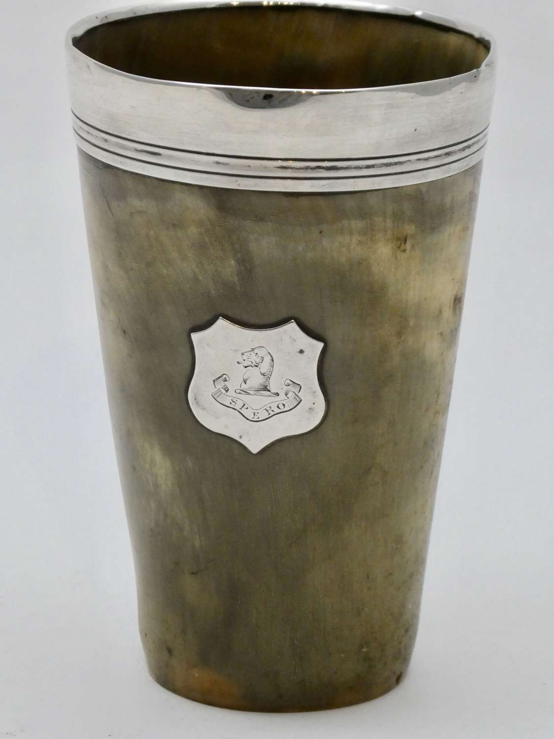 19th Century Silver mounted Horn Beaker, Marked 